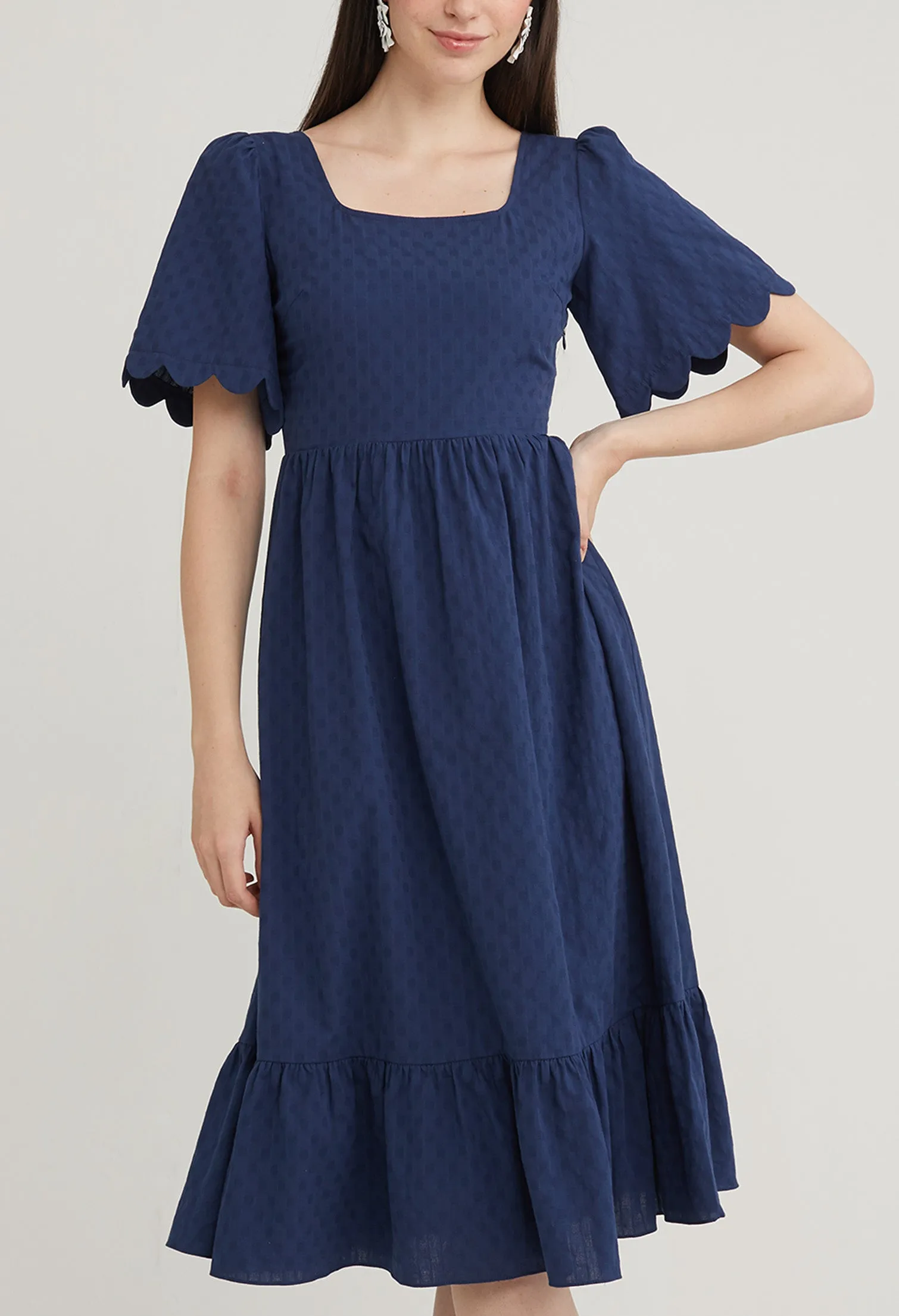 Scallop Sleeve Tiered Midi Dress