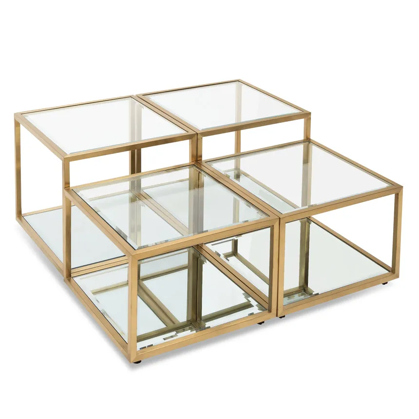 Set of 4 - 100cm Glass Coffee Table - Brushed Gold Base