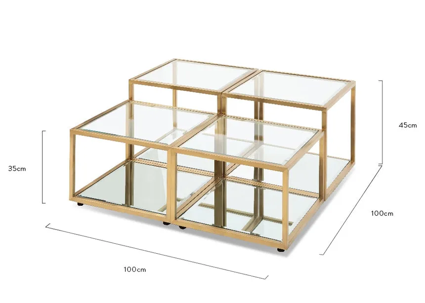 Set of 4 - 100cm Glass Coffee Table - Brushed Gold Base