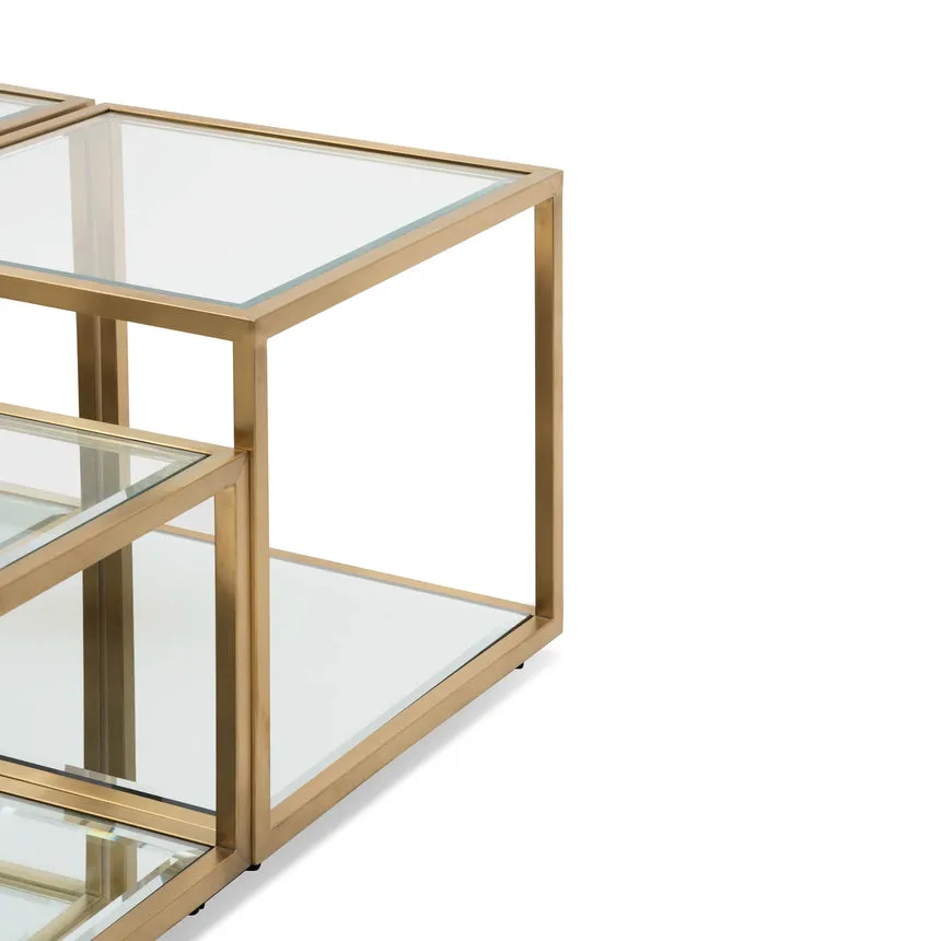 Set of 4 - 100cm Glass Coffee Table - Brushed Gold Base