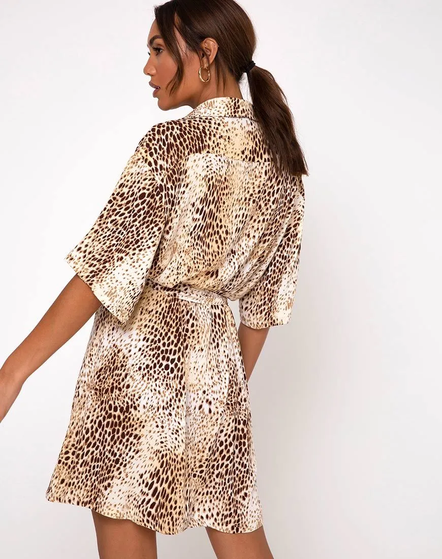 Siare Shirt Dress in Crinkle Sand Leopard