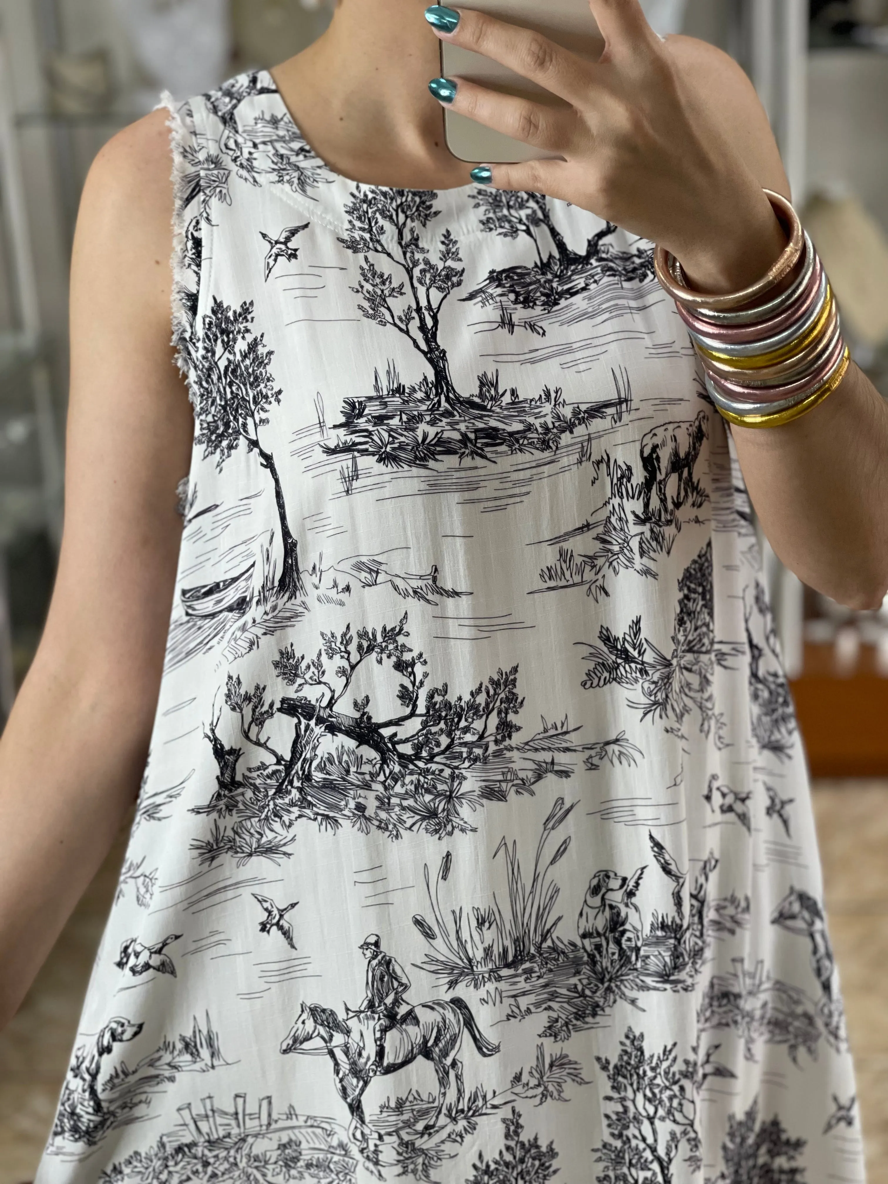 Sleeveless Landscape Print Dress