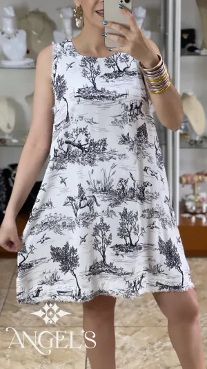 Sleeveless Landscape Print Dress