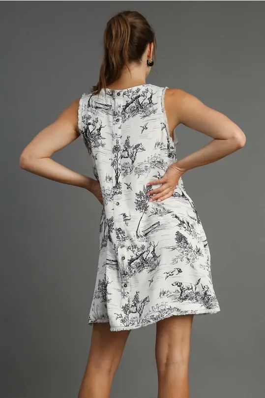 Sleeveless Landscape Print Dress