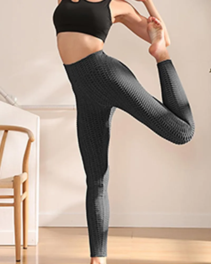 Solid High Elastic High Waist Active Pants