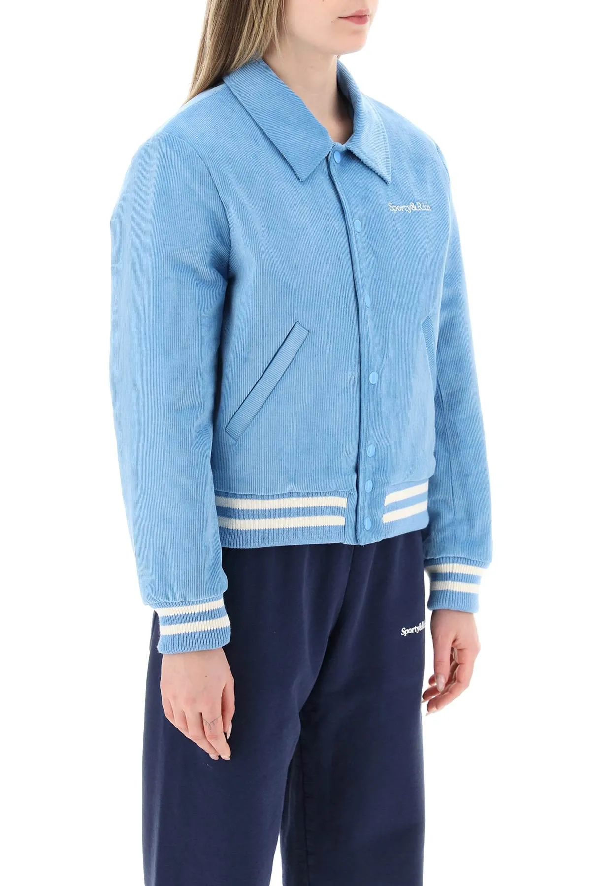 Sporty rich corduroy varsity jacket