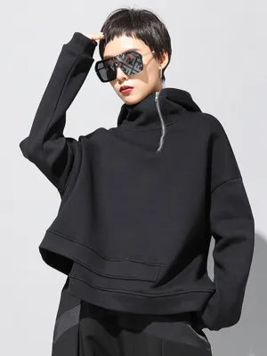 Stylish Black Asymmetric Zipper Hoodies