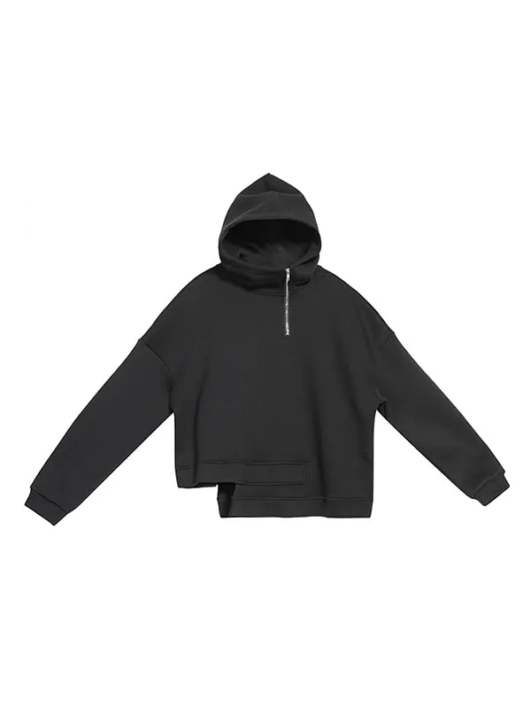 Stylish Black Asymmetric Zipper Hoodies