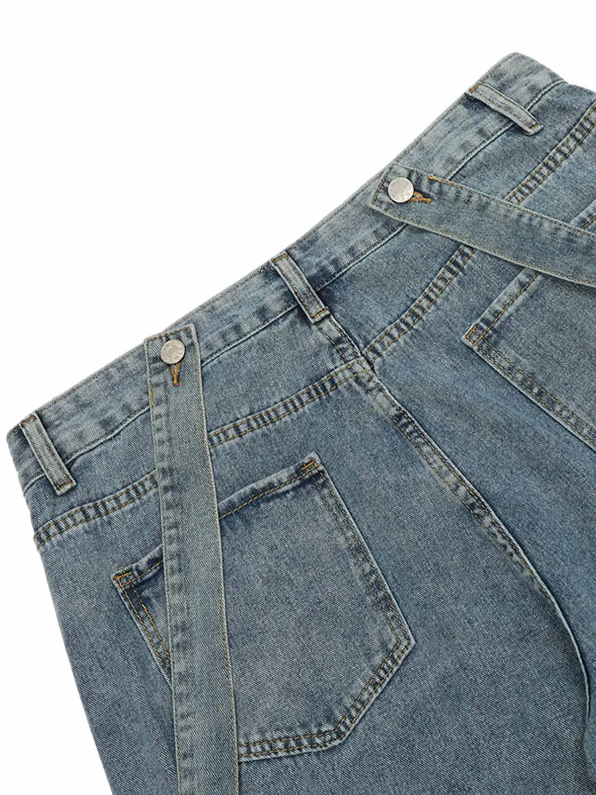 Thesupermade Retro Detachable Strap Multi-Pocket Jeans