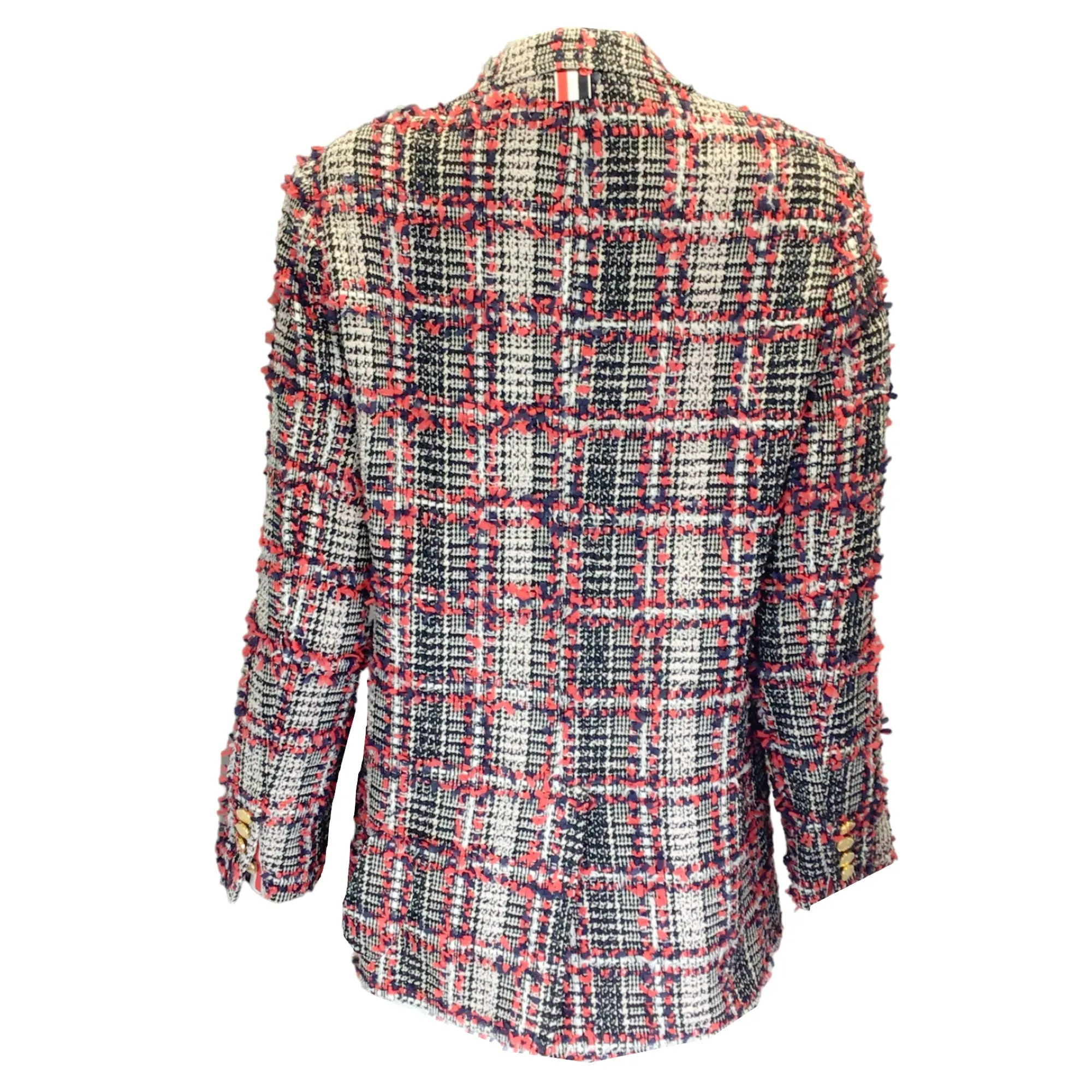 Thom Browne Red / White / Black Tweed Overcheck Sack Jacket