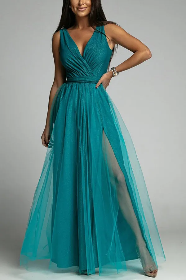 V Neck Backless Maxi Dress