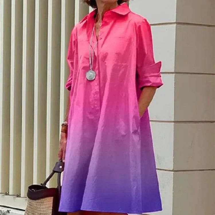 Women's Fashionable Elegant Gradient Color Pocket Dress