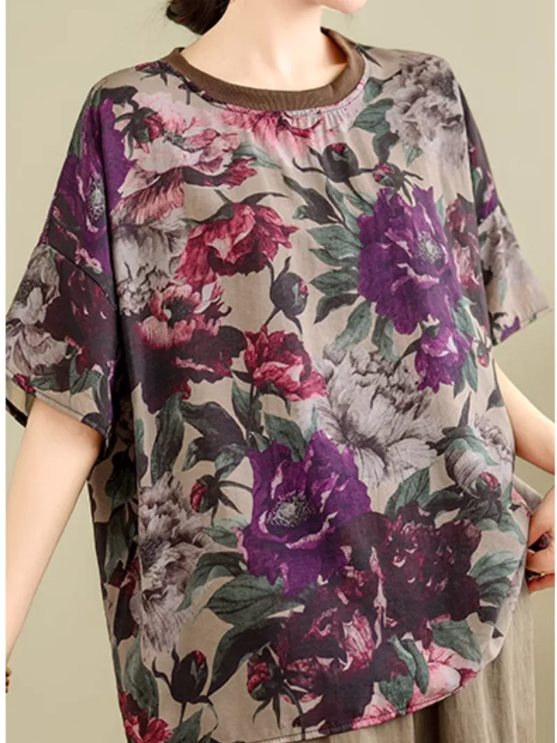 Women's Summer Unique Style Relaxed Loose Floral Flower Tops