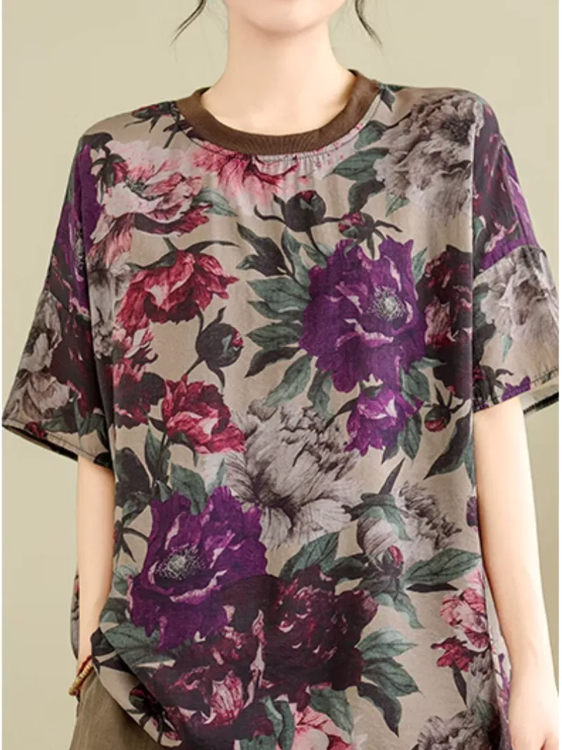 Women's Summer Unique Style Relaxed Loose Floral Flower Tops